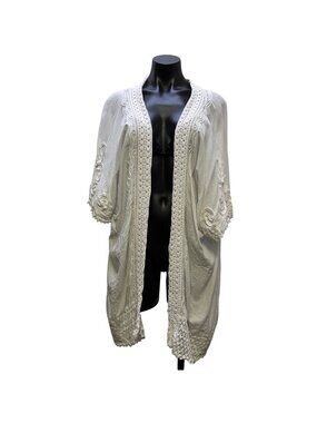 Gretty Zueger White Crochet Embroidered Open Cardigan M